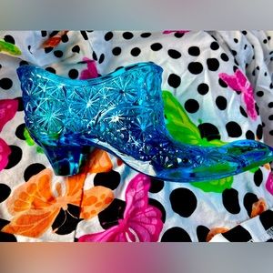 Antique Blue Fenton Glass Slipper